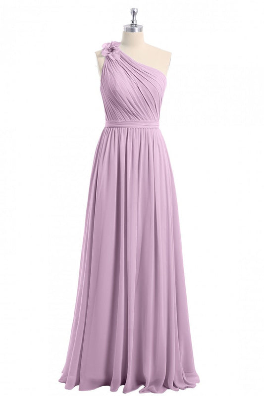Evening Dress Formal, Dusty Purple One-Shoulder Backless A-Line Long Bridesmaid Dress