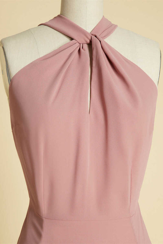 Evening Dresses Designer, Dusty Pink Twist-Front Backless Long Formal Dress