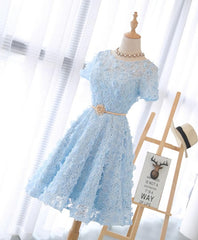 Party Dresses Short Tight, Cute Blue Lace Short Prom Dress, Blue Homecoming Dress