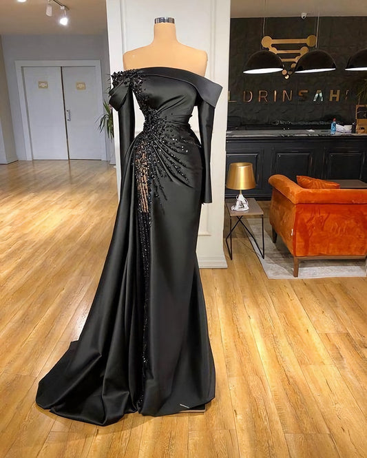 Party Dress Long Sleeve Maxi, Elegant Evening Dress, Black Long Prom Evening Dresses, 9785