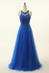 Bridesmaid Dress Different Styles, Royal Blue Tulle Prom Dress with Appliques
