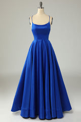 Bridesmaid Dress Sleeveless, Royal Blue Backless Satin Prom Dress
