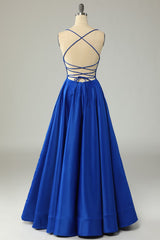 Bridesmaid Dresses Sleeveless, Royal Blue Backless Satin Prom Dress