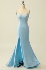 Bridesmaids Dresses By Color, Light Blue Mermaid Spaghetti Straps Prom Dress