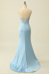 Bridesmaid Dress By Color, Light Blue Mermaid Spaghetti Straps Prom Dress
