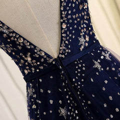 Bridesmaid Dresses Mismatched Summer, Blue Beaded Sequins Long Prom Dress, Blue Evening Dress