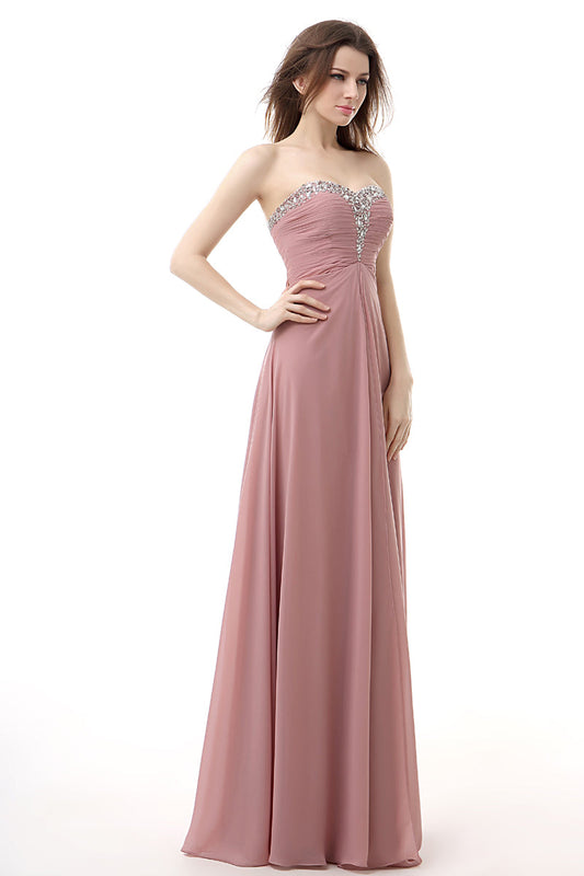 Formal Dresses Ball Gown, Dusty Pink A-Line Sweetheart Pleated Prom Dresses