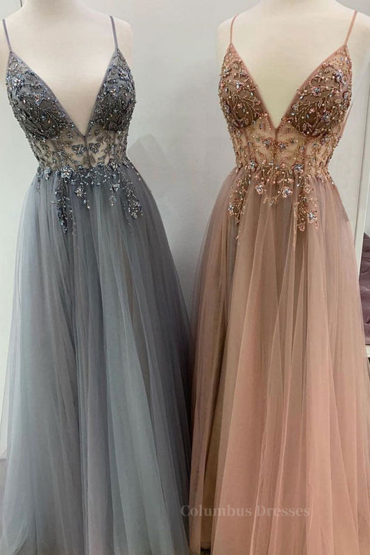 Homecoming Dresses Simpl, Elegant A line tulle lace long prom dress, tulle formal dress