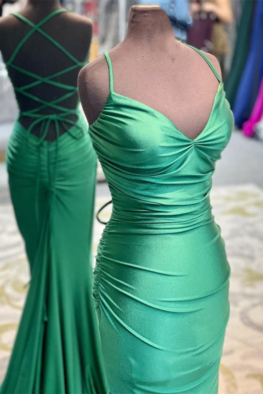 Bridesmaid Dresses Inspiration, Elegant Green Mermaid Spaghetti Straps Long Prom Dresses