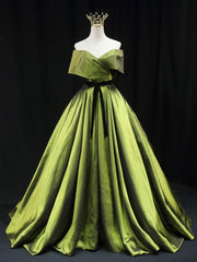 Bridesmaid Dresses Color Schemes, Green A line Satin Long Prom Dress, Green Satin Formal Evening Dresses