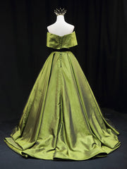 Bridesmaid Dress Color Schemes, Green A line Satin Long Prom Dress, Green Satin Formal Evening Dresses