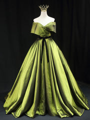 Bridesmaid Dress Online, Green A line Satin Long Prom Dress, Green Satin Formal Evening Dresses