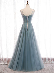 Formal Dresses With Sleeves, Green Sweetheart Neck Tulle Sequin Long Prom Dress Green Evening Dress
