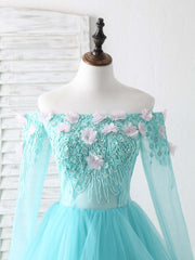 Bridesmaid Dresses 2027, Green Tulle Lace Applique Long Prom Dress Green Graduation Dresses