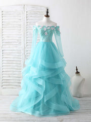 Bridesmaid Dresses Online, Green Tulle Lace Applique Long Prom Dress Green Graduation Dresses