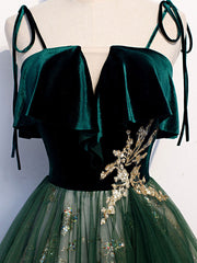 Girlie Dress, Green Tulle Lace Long Prom Dress, Green Tulle Formal Dress
