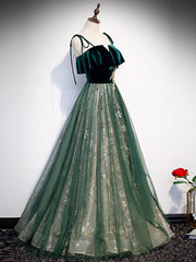 Design Dress, Green Tulle Lace Long Prom Dress, Green Tulle Formal Dress