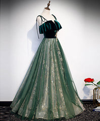 Homecoming Dresses Elegant, Green Tulle Lace Long Prom Dress Green Tulle Lace Formal Dress