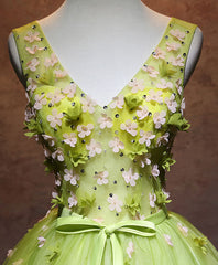 Backless Dress, Green V Neck Tulle Short Prom Dress, Green Homecoming Dress