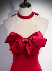 Party Dresses Websites, Red Mermaid Satin Long Party Dress Formal Dress, Lace-up Red Prom Dress