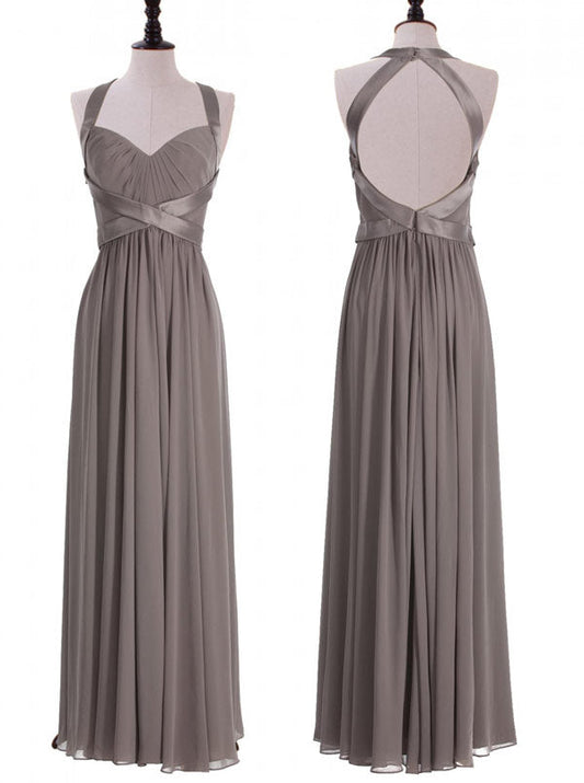 Dress Formal, Elegant Halter A-Line Floor Length Grey Bridesmaid Dress