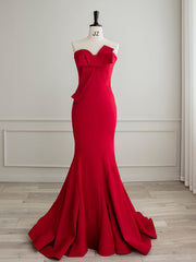 Dress Formal, Simple Red Satin Mermaid Long Prom Dress, Red Formal Evening Dress