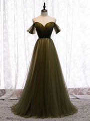 Homecoming Dress Online, Simple sweetheart tulle green long prom dress, green evening dress